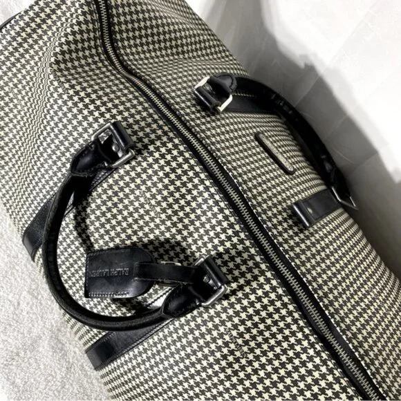 SOLD-Vintage Polo Ralph Lauren Houndstooth Coated Canvas Leather Duffle Bag RARE - Picture 8 of 16